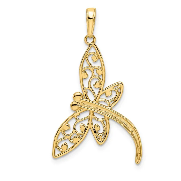 TreasureFineJewelers 14k and White Rhodium Diamondcut Filigree Dragonfly Pendant Necklaces