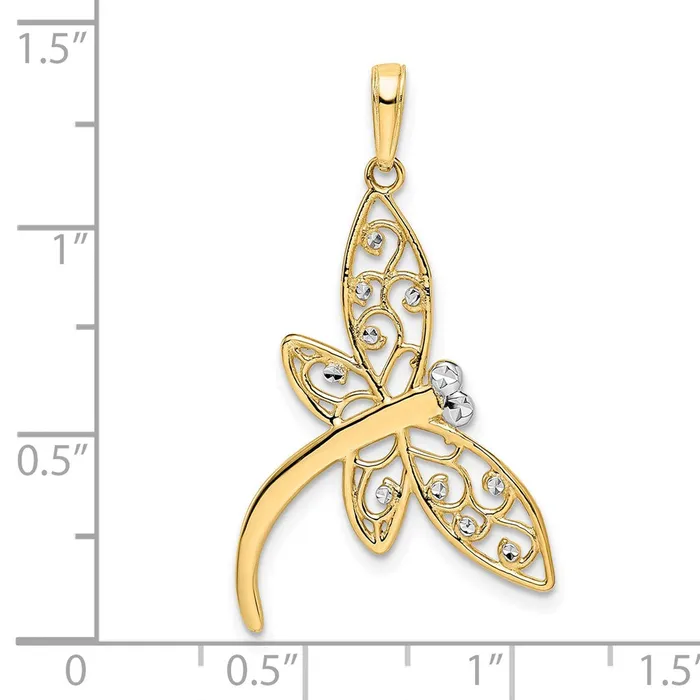 TreasureFineJewelers 14k and White Rhodium Diamondcut Filigree Dragonfly Pendant Necklaces
