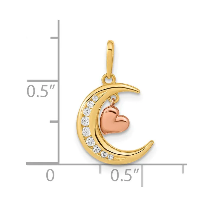 TreasureFineJewelers 14K Twotone CZ Moon Heart Pendant Necklaces