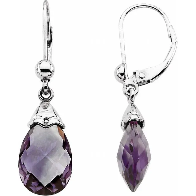 TreasureFineJewelers 14K White Gold Amethyst Briolette Earrings Earrings