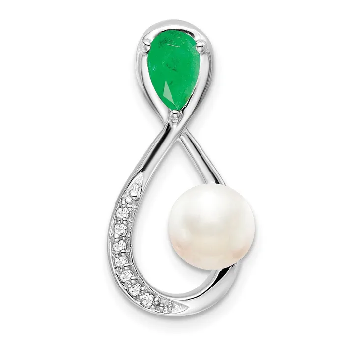 TreasureFineJewelers 14k White Gold EmeraldFWC PearlDiamond Infinity Chain Slide Rings