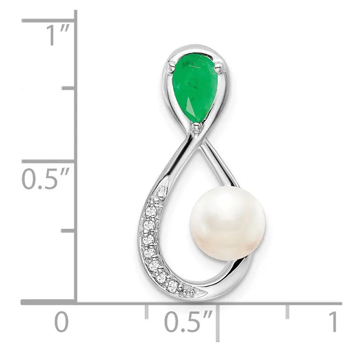 TreasureFineJewelers 14k White Gold EmeraldFWC PearlDiamond Infinity Chain Slide Rings