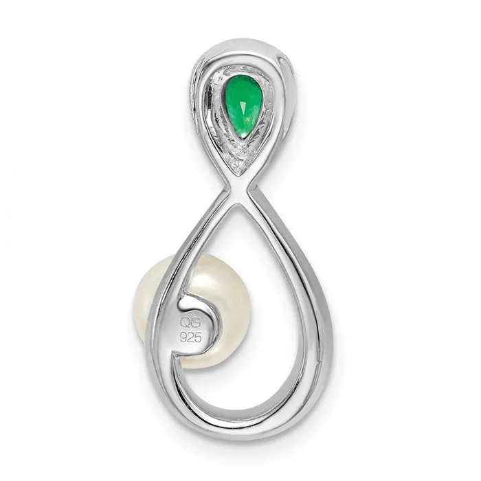 TreasureFineJewelers 14k White Gold EmeraldFWC PearlDiamond Infinity Chain Slide Rings