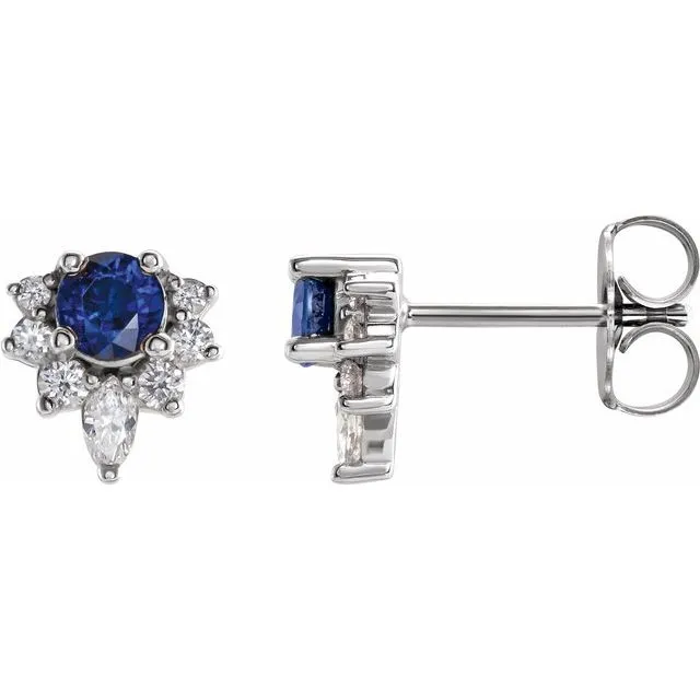 TreasureFineJewelers 14K White Gold Natural Blue Sapphire 16 CTW Natural Diamond Earrings Earrings