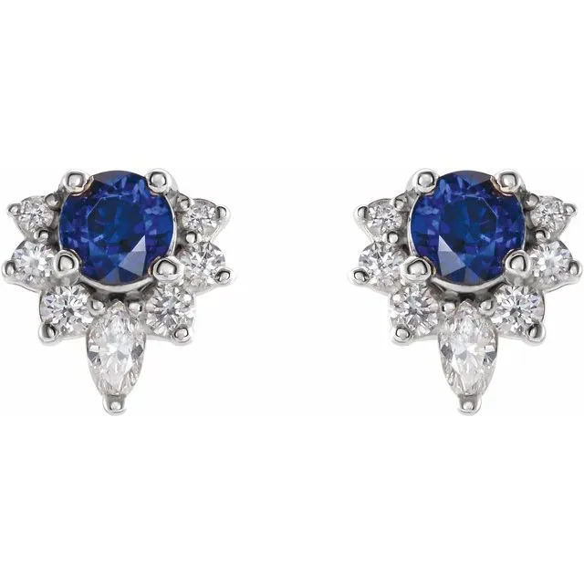 TreasureFineJewelers 14K White Gold Natural Blue Sapphire 16 CTW Natural Diamond Earrings Earrings