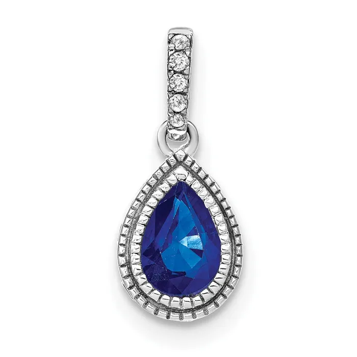 TreasureFineJewelers 14k White Gold Pear Sapphire and Diamond Pendant Necklaces