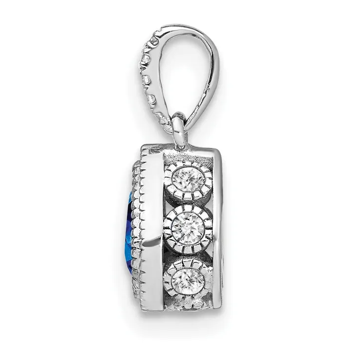 TreasureFineJewelers 14k White Gold Pear Sapphire and Diamond Pendant Necklaces