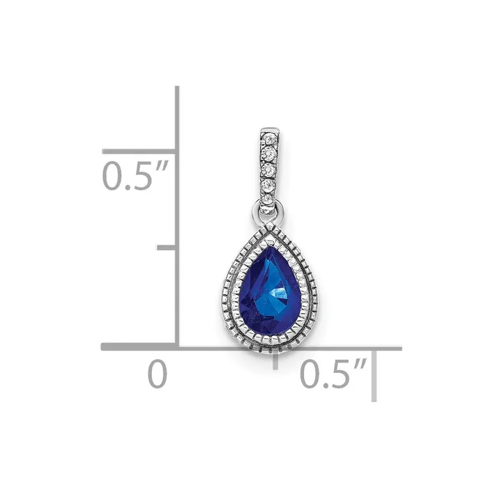 TreasureFineJewelers 14k White Gold Pear Sapphire and Diamond Pendant Necklaces
