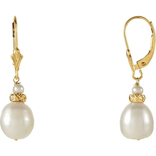 TreasureFineJewelers 14K Yellow Gold Freshwater Cultured Pearl Earrings Earrings