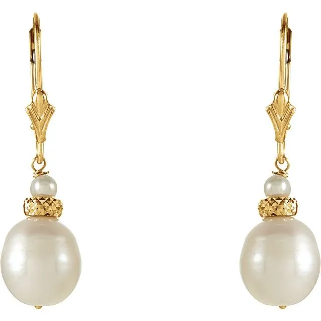 TreasureFineJewelers 14K Yellow Gold Freshwater Cultured Pearl Earrings Earrings