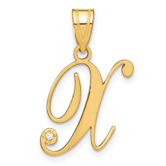 TreasureFineJewelers 14k Yellow Gold Script Letter X Initial Pendant with Diamond Necklaces TreasureFineJewelers 14k Yellow Gold Script Letter X Initial Pendant with Diamond Necklaces