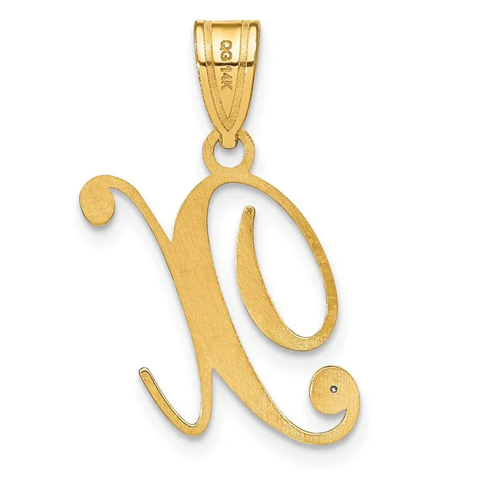 TreasureFineJewelers 14k Yellow Gold Script Letter X Initial Pendant with Diamond Necklaces