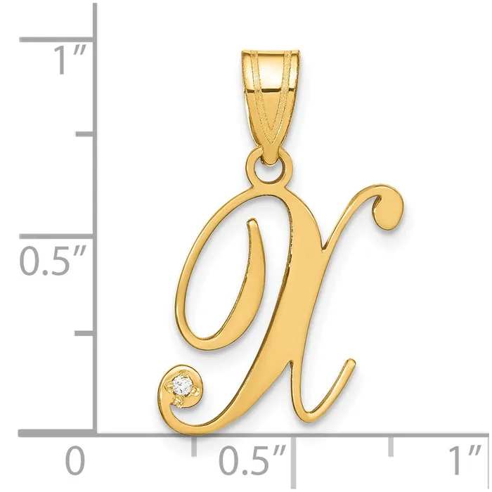 TreasureFineJewelers 14k Yellow Gold Script Letter X Initial Pendant with Diamond Necklaces