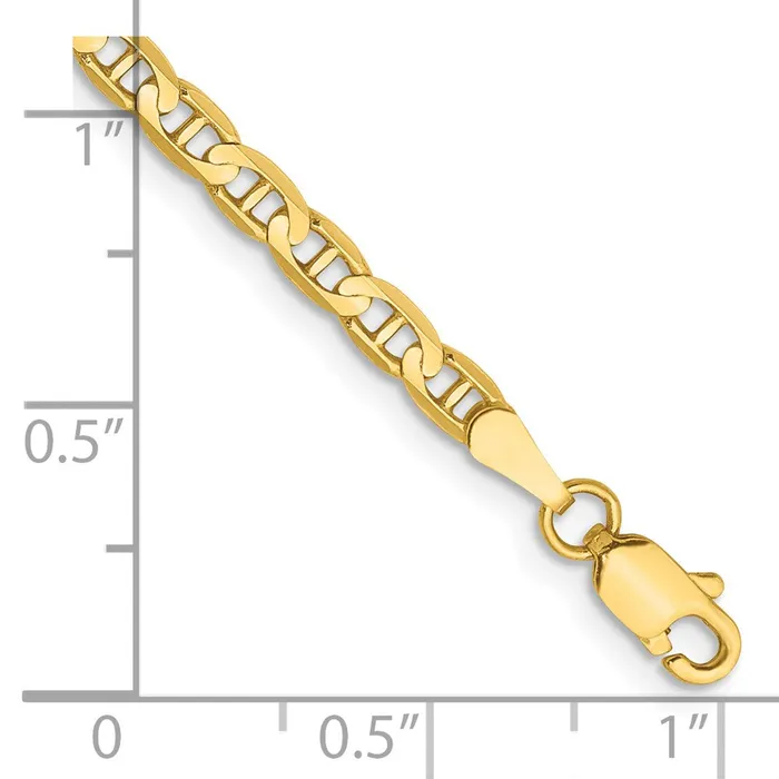 TreasureFineJewelers Bracelets 14K 8 inch 3mm Concave Anchor with Lobster Clasp Bracelet