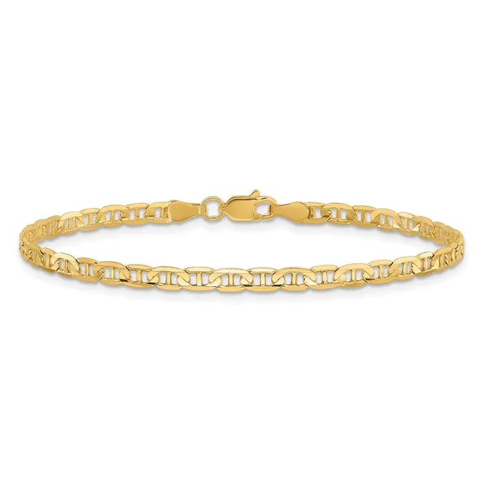 TreasureFineJewelers Bracelets 14K 8 inch 3mm Concave Anchor with Lobster Clasp Bracelet