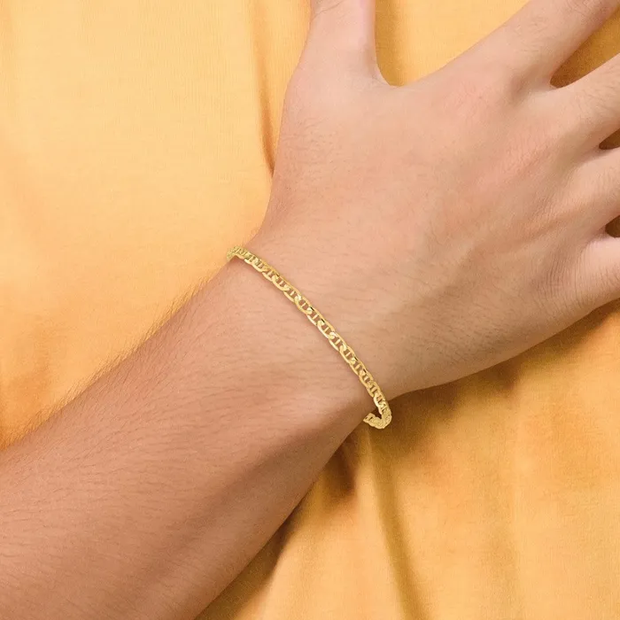 TreasureFineJewelers Bracelets 14K 8 inch 3mm Concave Anchor with Lobster Clasp Bracelet