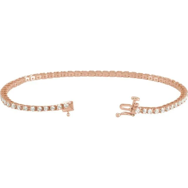 TreasureFineJewelers Bracelets 14K Rose Gold 2 CTW Natural Diamond Line 7 14 Bracelet