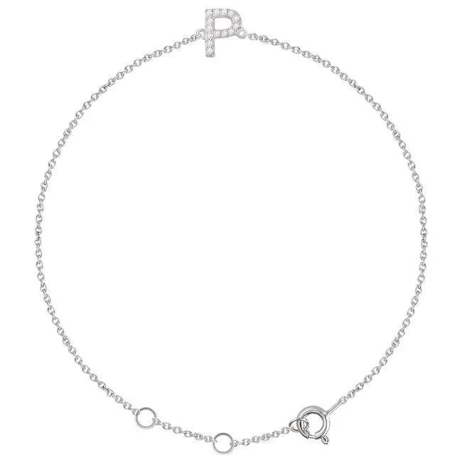 TreasureFineJewelers Bracelets 14K White 05 CTW Diamond Initial P 67 Bracelet
