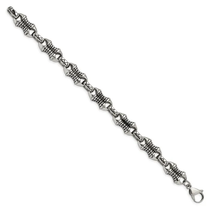 TreasureFineJewelers Bracelets Chisel Stainless Steel Antiqued and Polished 875 inch Patterned Link Bracelet