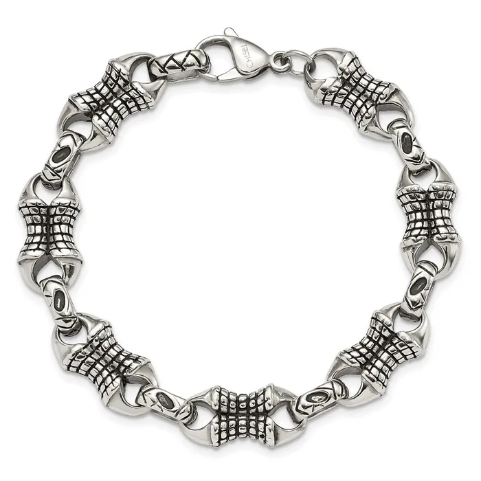 TreasureFineJewelers Bracelets Chisel Stainless Steel Antiqued and Polished 875 inch Patterned Link Bracelet