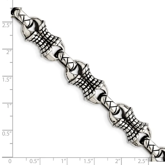 TreasureFineJewelers Bracelets Chisel Stainless Steel Antiqued and Polished 875 inch Patterned Link Bracelet