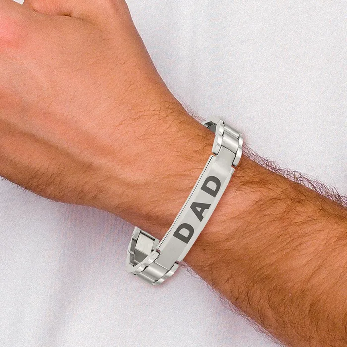 TreasureFineJewelers Bracelets Chisel Stainless Steel Brushed and Polished Lasered DAD 875 inch Bracelet