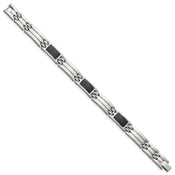 TreasureFineJewelers Bracelets Chisel Stainless Steel Brushed and Polished with Black Carbon Fiber Inlay 85 inch Link Bracelet