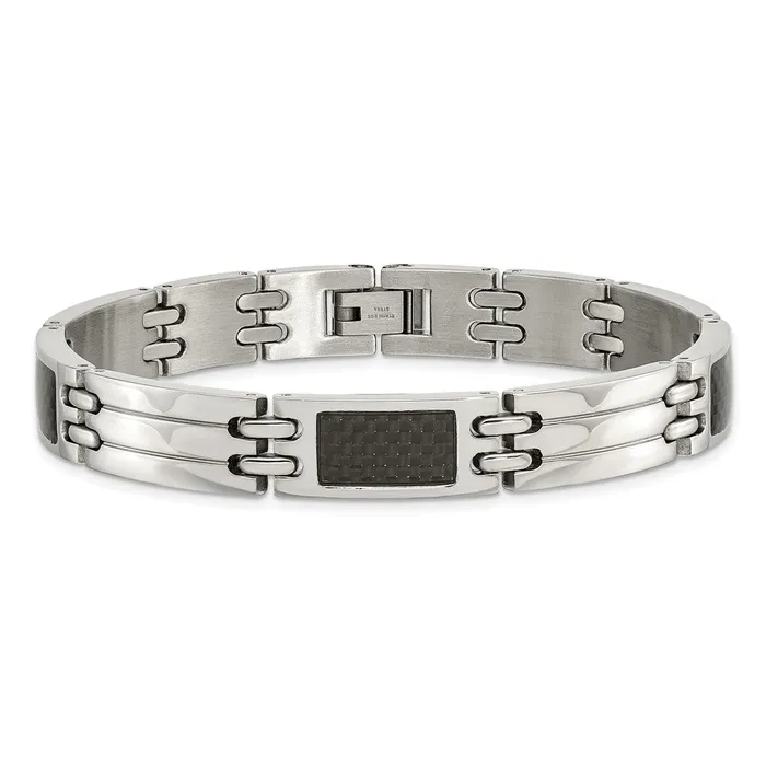 TreasureFineJewelers Bracelets Chisel Stainless Steel Brushed and Polished with Black Carbon Fiber Inlay 85 inch Link Bracelet