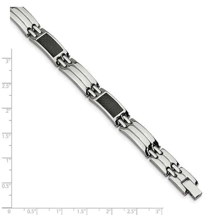 TreasureFineJewelers Bracelets Chisel Stainless Steel Brushed and Polished with Black Carbon Fiber Inlay 85 inch Link Bracelet