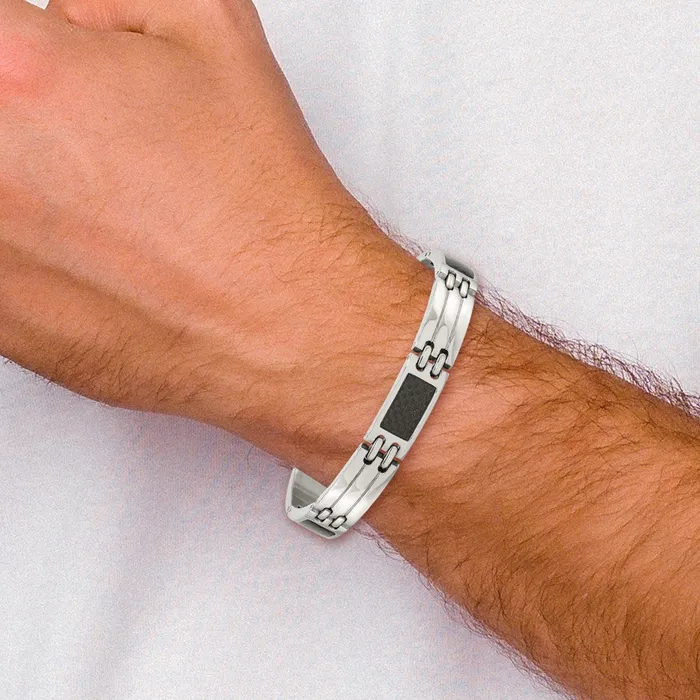 TreasureFineJewelers Bracelets Chisel Stainless Steel Brushed and Polished with Black Carbon Fiber Inlay 85 inch Link Bracelet