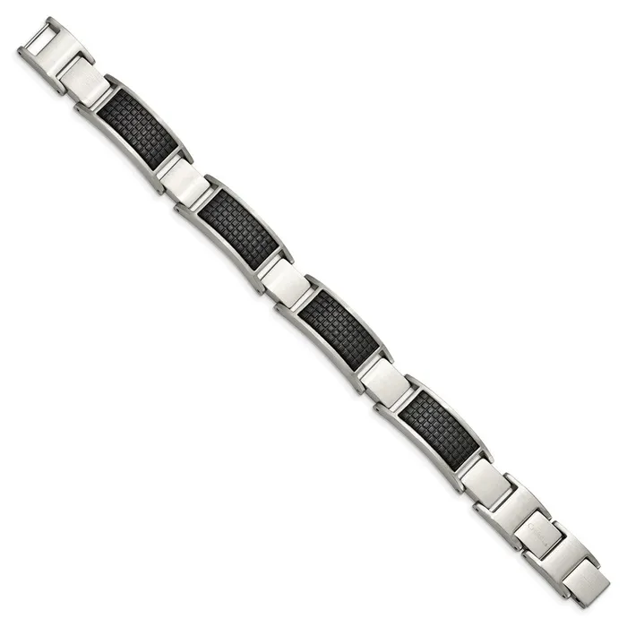 TreasureFineJewelers Bracelets Chisel Stainless Steel Brushed and Textured Black IPplated 8 inch Link Bracelet with 5 inch Extension