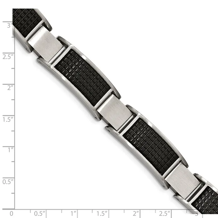 TreasureFineJewelers Bracelets Chisel Stainless Steel Brushed and Textured Black IPplated 8 inch Link Bracelet with 5 inch Extension