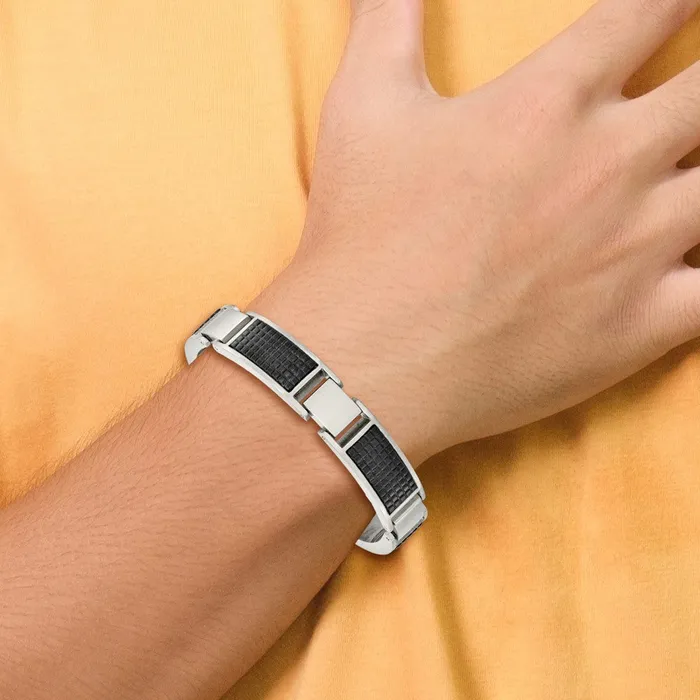 TreasureFineJewelers Bracelets Chisel Stainless Steel Brushed and Textured Black IPplated 8 inch Link Bracelet with 5 inch Extension