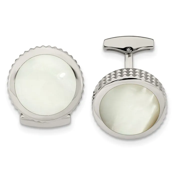 TreasureFineJewelers Bracelets Chisel Stainless Steel Polished Studded Round Mother of Pearl Cufflinks