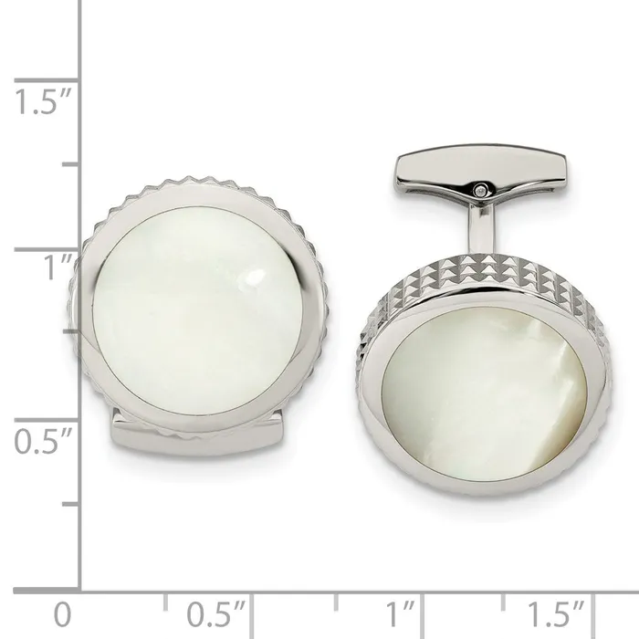 TreasureFineJewelers Bracelets Chisel Stainless Steel Polished Studded Round Mother of Pearl Cufflinks