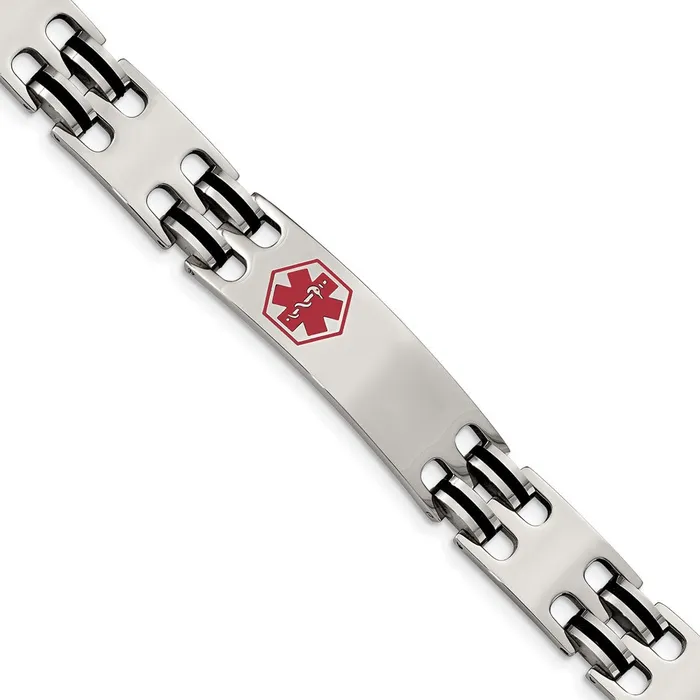 TreasureFineJewelers Bracelets Chisel Stainless Steel Polished with Red Enamel and Black Rubber Medical ID 825 inch Bracelet TreasureFineJewelers Bracelets Chisel Stainless Steel Polished with Red Enamel and Black Rubber Medical ID 825 inch Bracelet