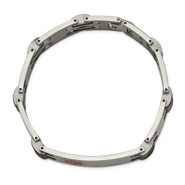 TreasureFineJewelers Bracelets Chisel Stainless Steel Polished with Red Enamel and Black Rubber Medical ID 825 inch Bracelet