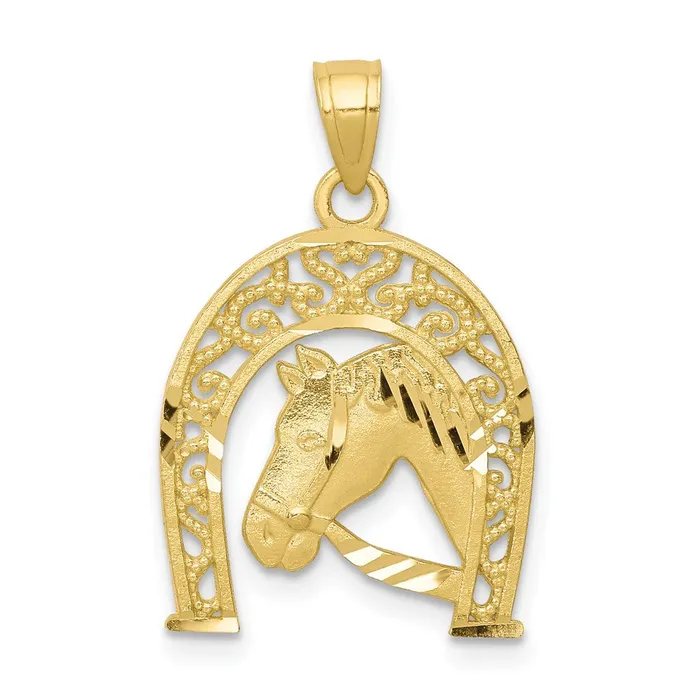 TreasureFineJewelers Charm Necklaces 10K Horseshoe WHorse Charm
