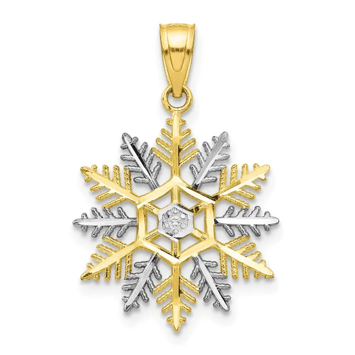 TreasureFineJewelers Charm Necklaces 10K wRhodium Snowflake Charm