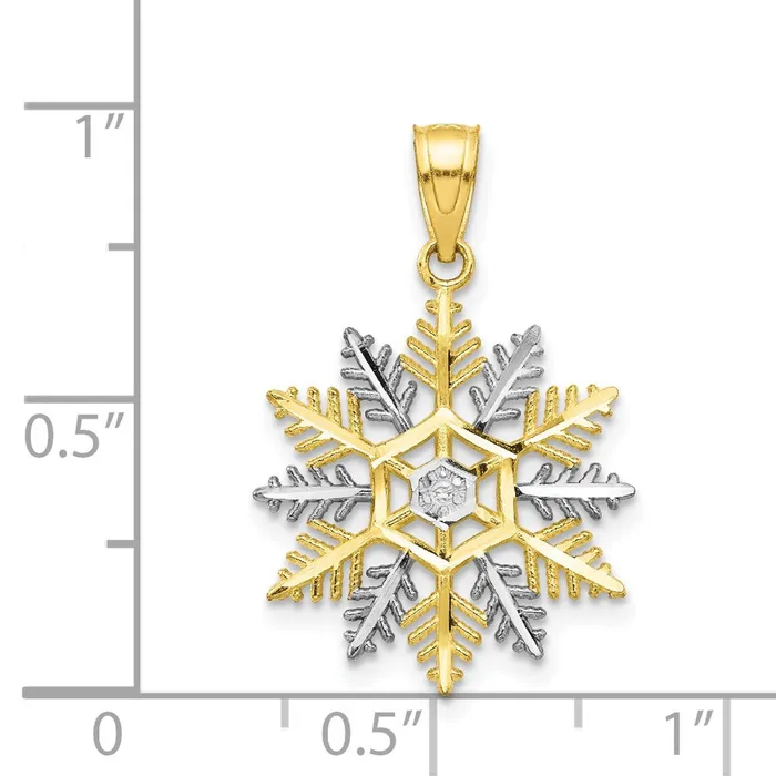 TreasureFineJewelers Charm Necklaces 10K wRhodium Snowflake Charm