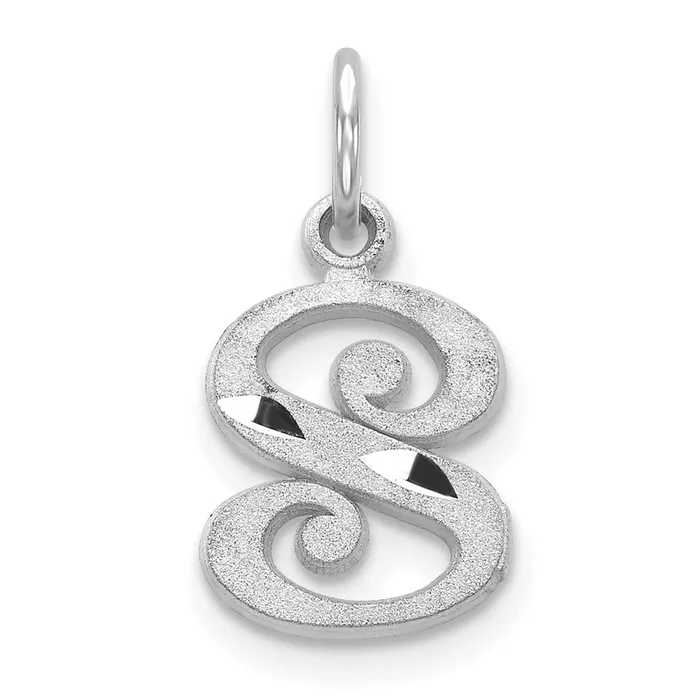 TreasureFineJewelers Charm Necklaces 10k White Gold Diamondcut Initial S Charm