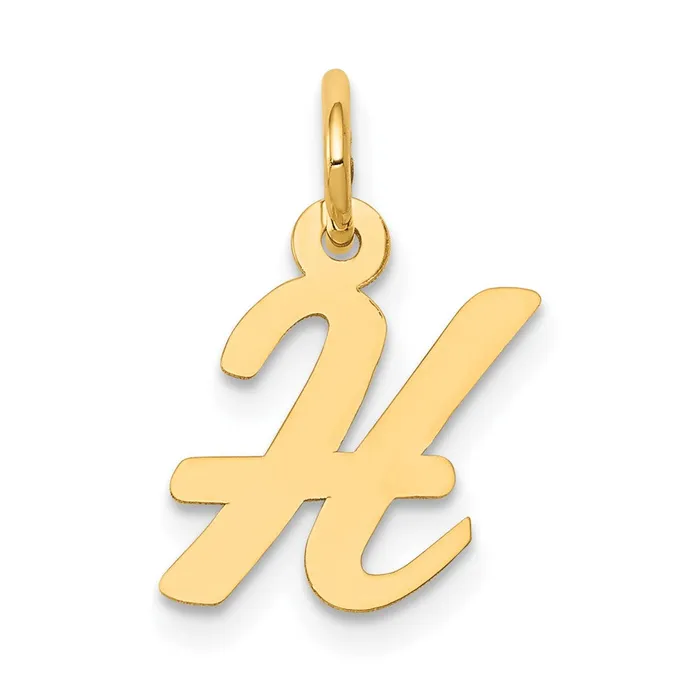 TreasureFineJewelers Charm Necklaces 10k Yellow Gold Small Script Initial H Charm