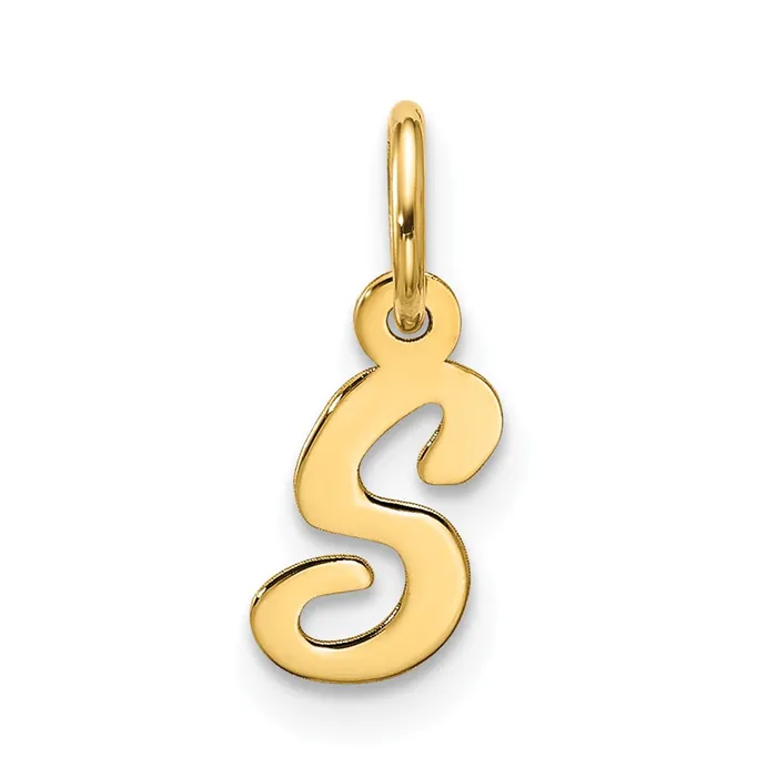 TreasureFineJewelers Charm Necklaces 10k Yellow Gold Small Script Initial S Charm
