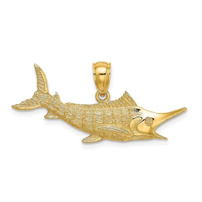TreasureFineJewelers Charm Necklaces 14K 2D Textured Marlin Fish Charm