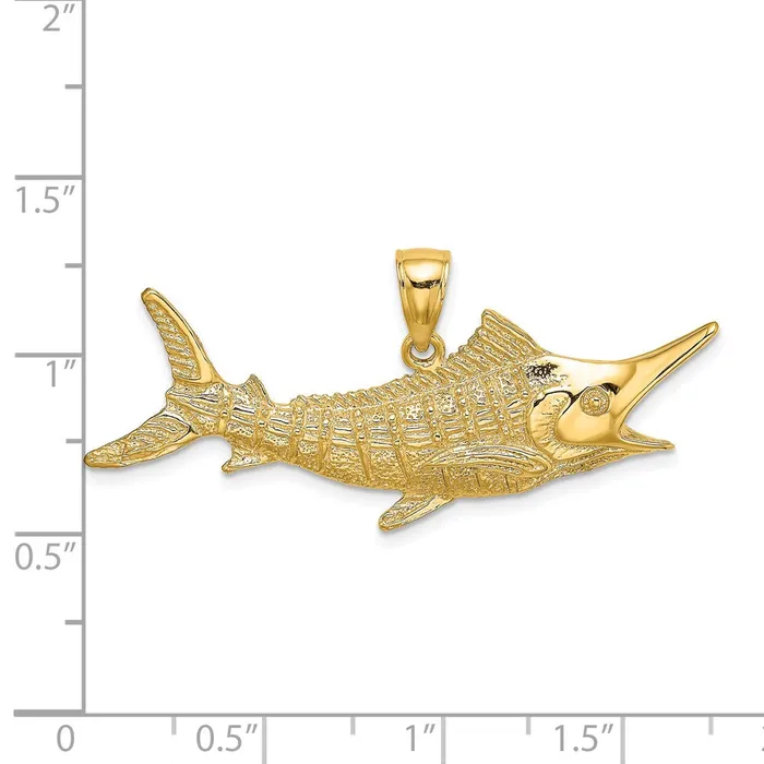 TreasureFineJewelers Charm Necklaces 14K 2D Textured Marlin Fish Charm
