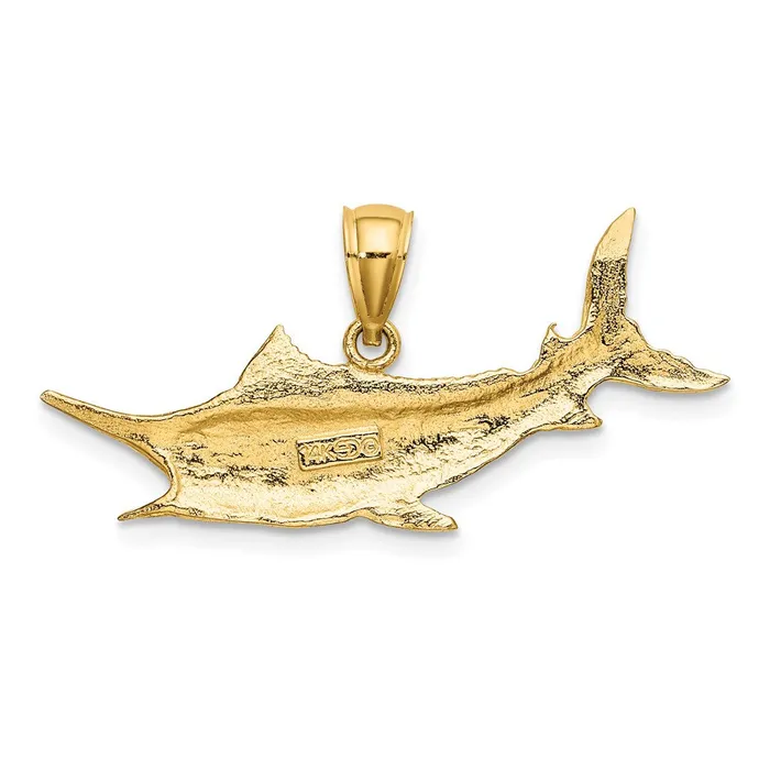 TreasureFineJewelers Charm Necklaces 14K 2D Textured Marlin Fish Charm