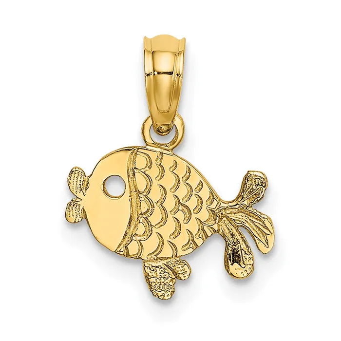 TreasureFineJewelers Charm Necklaces 14K Flat Engraved Playful Fish Charm TreasureFineJewelers Charm Necklaces 14K Flat Engraved Playful Fish Charm