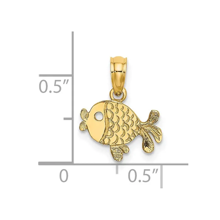 TreasureFineJewelers Charm Necklaces 14K Flat Engraved Playful Fish Charm