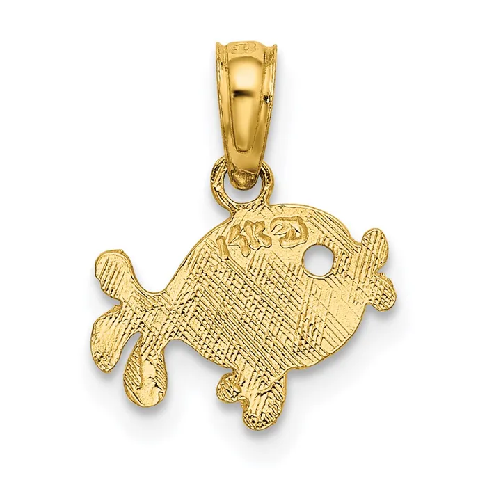 TreasureFineJewelers Charm Necklaces 14K Flat Engraved Playful Fish Charm