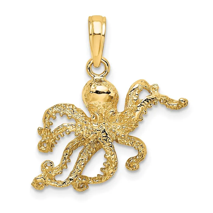 TreasureFineJewelers Charm Necklaces 14K Textured Octopus Charm
